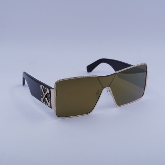 Off-White ASPEN 7676 Sunglasses Gold/Black Shield Frame Gold Mirror Lenses